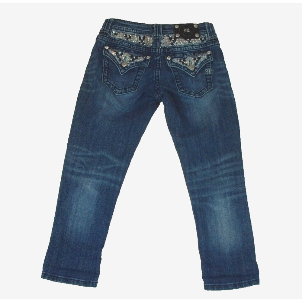Miss Me Boyfriend Capri Jeans Size 25 Blue Embellished Sequin Rhinestone JB6200P
